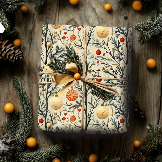 Papier Cadeau Christmas Wrapping Paper With Classic Ornaments