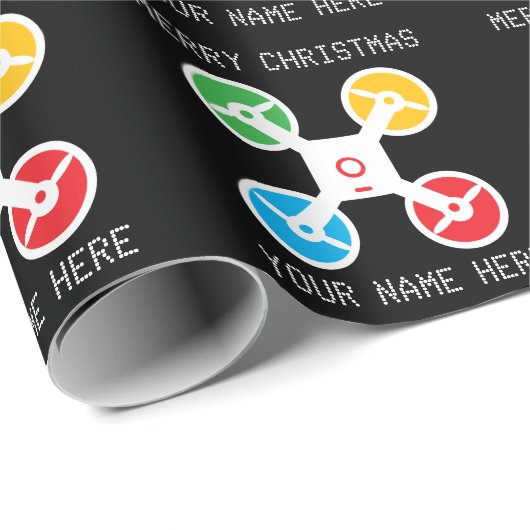 Papier Cadeau Christmas wrapping paper with fun drone silhouette (Coin rond)