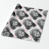 Papier Cadeau Christmas Wrapping Pink &White Stripe Jesus Christ (Déroulé)