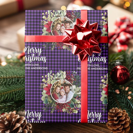Papier Cadeau Christmas Wreath Plaids Family Photo Personalized