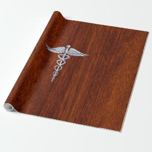 Papier Cadeau Chrome Comme Caduceus Symbole Médicale Mahogany Br