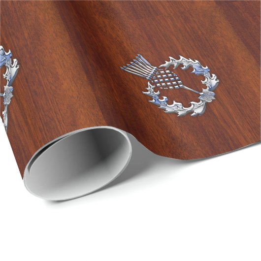 Papier Cadeau Chrome Comme Mahogany Bois Grain Scottish Thistle (Coin rond)