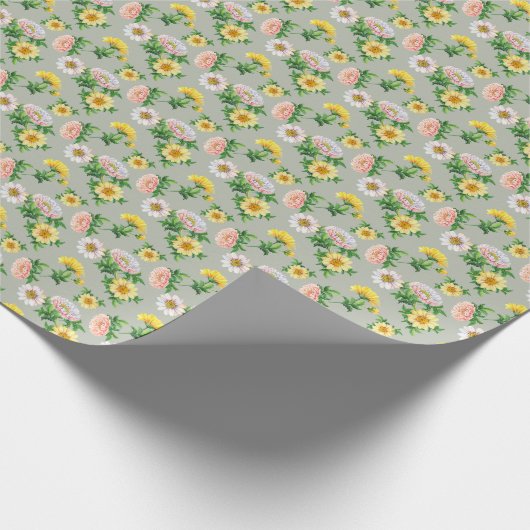 Papier Cadeau Chrysanthèmes aquarelle, motif floral transparent (Coin)
