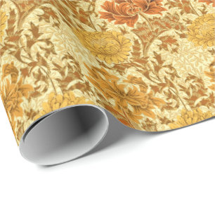 Papier Cadeau Chrysanthèmes de William Morris, or de moutarde