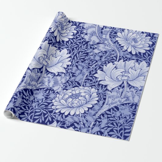 Papier Cadeau Chrysanthemum Blue, William Morris (Déroulé)