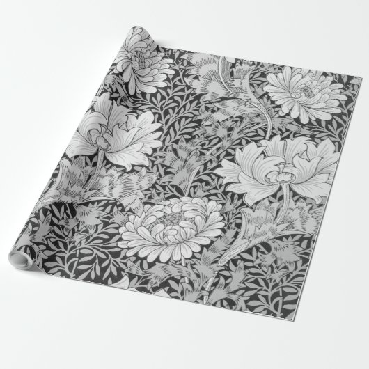 Papier Cadeau Chrysanthemum Grey, William Morris (Déroulé)