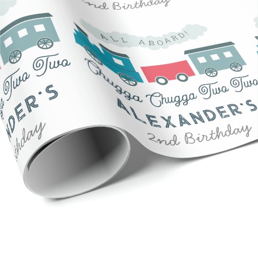 Papier Cadeau Chugga Chugga Deux Train Blue Boy 2e Anniversaire (Coin rond)