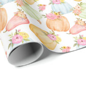 Papier Cadeau Chute Aquarelle Florale Citrouilles éparpillés (Coin rond)