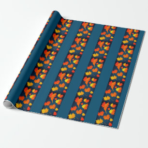 Papier Cadeau Chute doré orange feuille marine bleu arrière - pl