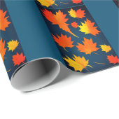 Papier Cadeau Chute doré orange feuille marine bleu arrière - pl (Coin rond)