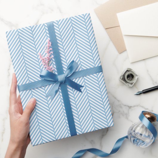 Papier Cadeau Ciel bleu et blanc Herringbone (Cadeaux)