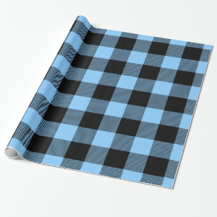 Papier Cadeau Ciel Bleu noir grand Buffalo Plaid Lumberjk Tartan