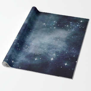 Papier Cadeau Ciel Bleu Nuit Étoilée Univers Cosmique Étincelle