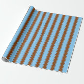 Papier Cadeau Ciel clair bleu et Brown rayures Motif (Déroulé)
