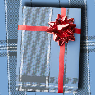 Papier Cadeau Ciel serein bleu et tartan plaid d'hiver ardoise