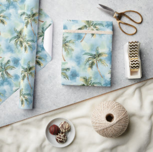 Papier Cadeau Cieux Bleus Île Tropicale Palmiers Anniversaire