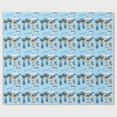 Papier Cadeau Cignon petit caricaturiste avec nom bleu (Plat)