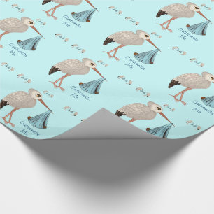 Papier Cadeau Cigogne classique 2 (bleus) (baby shower)