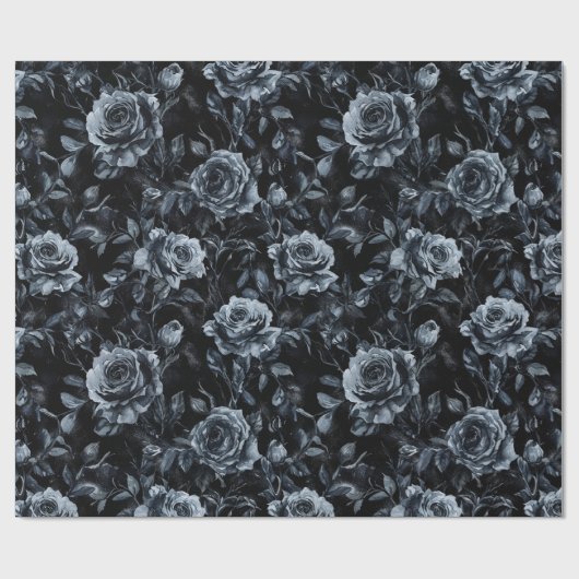 Papier Cadeau Cimetière bleu Rose gothique occulte (Plat)