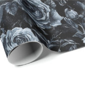 Papier Cadeau Cimetière bleu Rose gothique occulte (Coin rond)