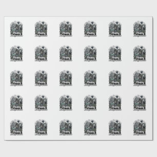 Papier Cadeau Cimetière de chat noir lanterne squelette joyeux H