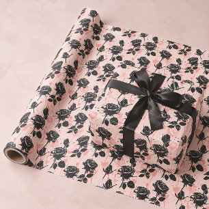 Papier Cadeau Cimetière de roses gothiques rose et noir