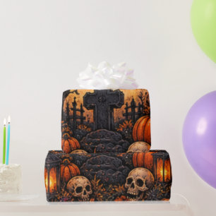 Papier Cadeau Cimetière gothique hanté au clair de lune Hallowee