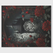 Papier Cadeau Cimetière gothique Jardin Rose avec Rouge et Noir (Plat)