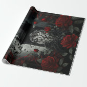 Papier Cadeau Cimetière gothique Jardin Rose avec Rouge et Noir (Déroulé)
