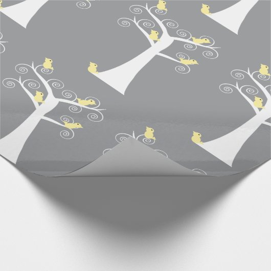 Papier Cadeau Cinq oiseaux jaunes dans un arbre (Coin)