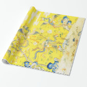 Papier Cadeau Cinq Phoenix dans Jardin chinois jaune floral (Déroulé)