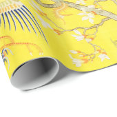 Papier Cadeau Cinq Phoenix dans Jardin chinois jaune floral (Coin rond)