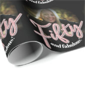 Papier Cadeau Cinquante-50ème anniversaire script photo rose ros (Coin rond)