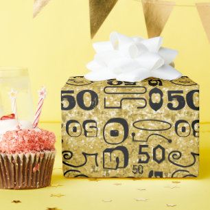 Papier Cadeau cinquantième Anniversaire /Gold noir typographiqu