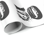 Papier Cadeau cinquantième Anniversaire, noir, texte bleu sur le (Coin rond)