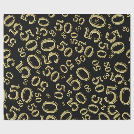 Papier Cadeau cinquantième Or de motif de nombre d'anniversaire (Plat)