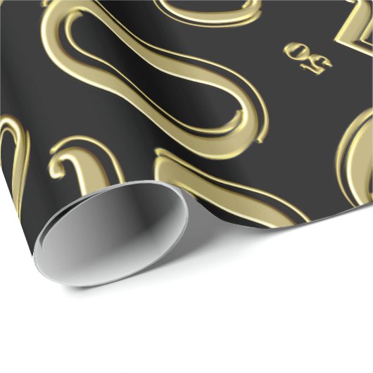 Papier Cadeau cinquantième Or de motif de nombre d'anniversaire (Coin rond)