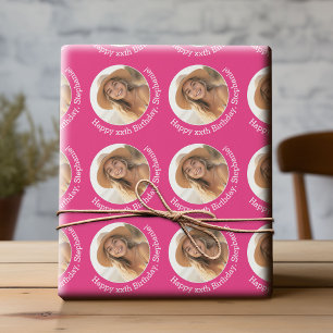 Papier Cadeau Circle One photo avec voeux d'anniversaire Magenta