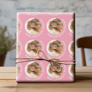 Papier Cadeau Circle One Photo avec voeux d'anniversaire - rose