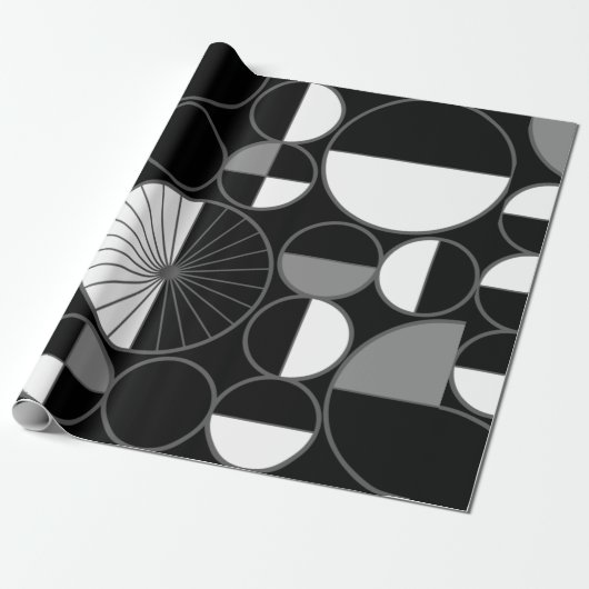 Papier Cadeau Circles Halves Black Gray (Déroulé)