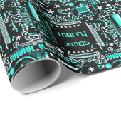 Papier Cadeau Circuit bleu clair 2 Joyeux papier d'emballage Xma (Coin rond)