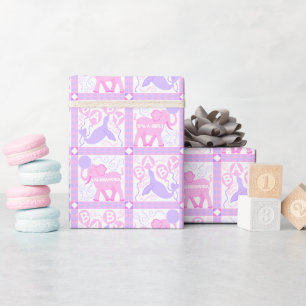Papier Cadeau cirque rose   Motif Baby shower personnalisé