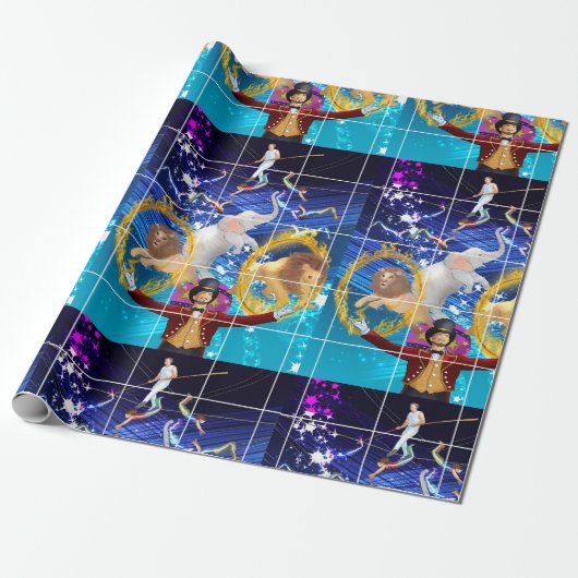 Papier Cadeau Cirque sur arrière - plan bleu (Déroulé)