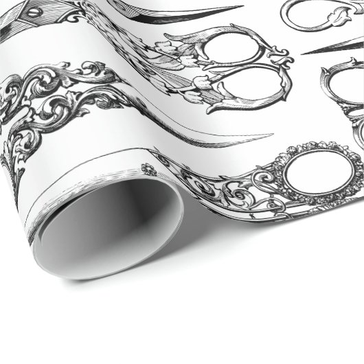 Papier Cadeau ciseaux de coiffeur victorien élégant (Coin rond)