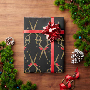 Papier Cadeau Ciseaux de parties scintillant d'or - Coiffeur Wra