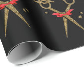 Papier Cadeau Ciseaux de parties scintillant d'or - Coiffeur Wra (Coin rond)