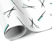 Papier Cadeau Ciseaux et motif de peignes - blanc noir et (Coin rond)