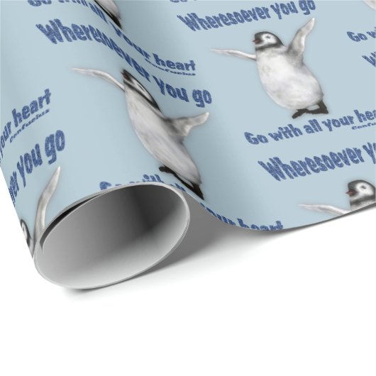 Papier Cadeau Citation de Confucius Inspirationnelle Penguin (Coin rond)