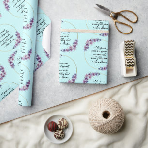 Papier Cadeau Citation de Jane Austen avec cadre doré et fleurs