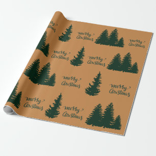 Papier Cadeau Citation de Noël Arbre Motif Élégant Noir Orange